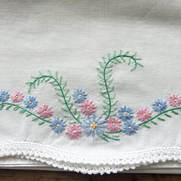 Crochet Pillow Case Embroidered Pillow Case Vintage Pillow Case Cottage Decor - Picture 2 of 6